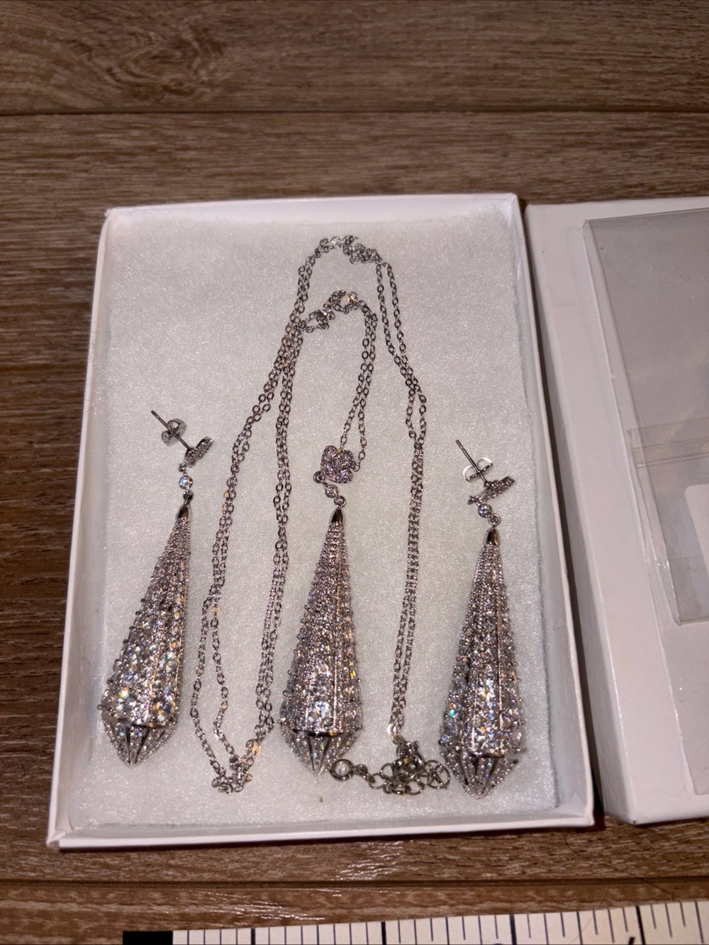 Kenneth Jay Lane Silver Crystal Teardrop Necklace & Earrings Set